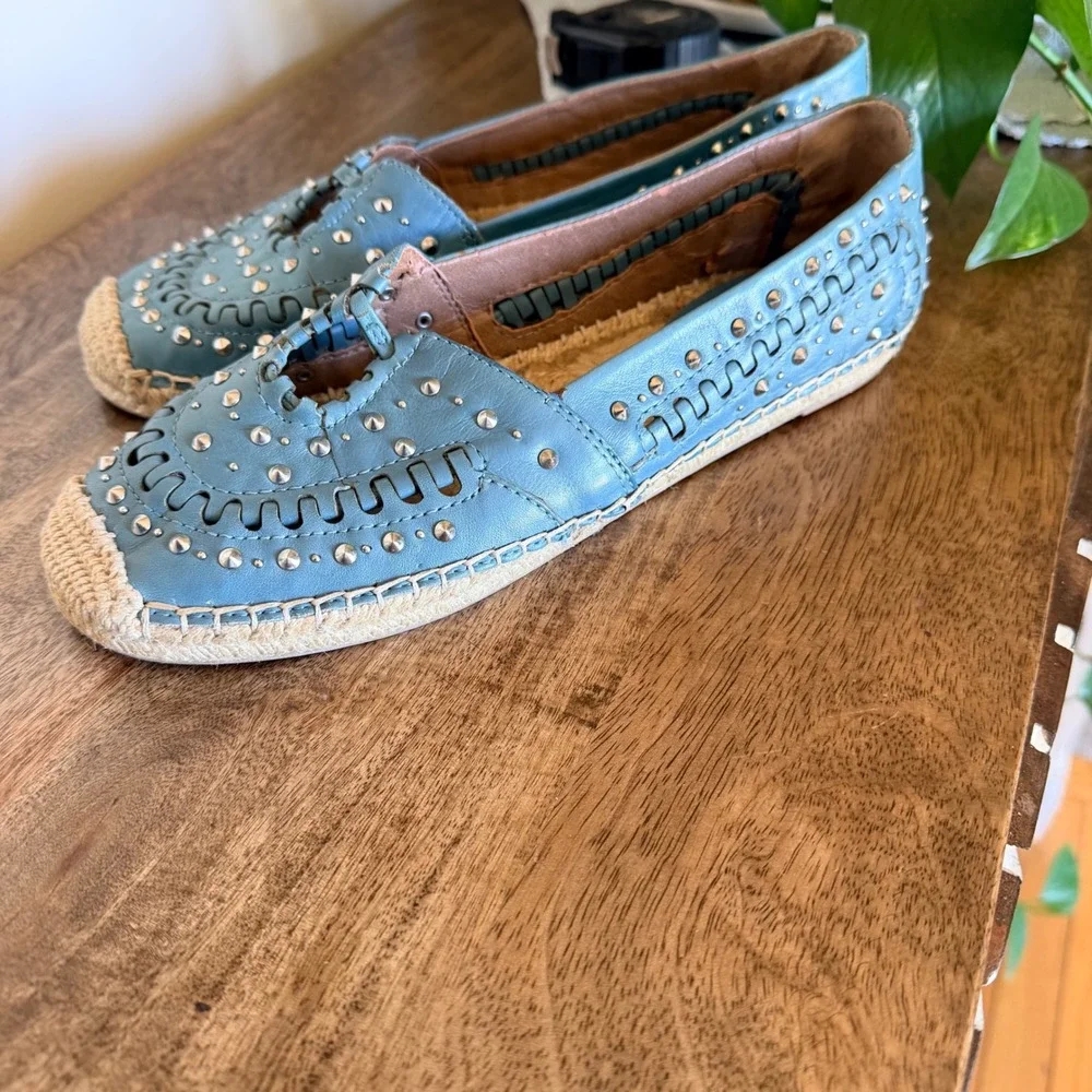 Sam Edelman Liam Espadrille Flats Womens 8 Blue Leather Studded Boho Slip On